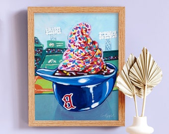 Red Sox Ice Cream Helmet Print by Laurel Greenfield Art