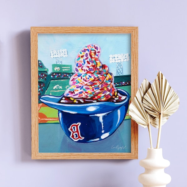 Red Sox Ice Cream Helmet Print by Laurel Greenfield Art