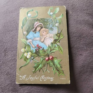 Ancienne carte postale éphémère ancienne inutilisée Un joyeux Noël numérotée 3629 Grande soeur Petite soeur lcww