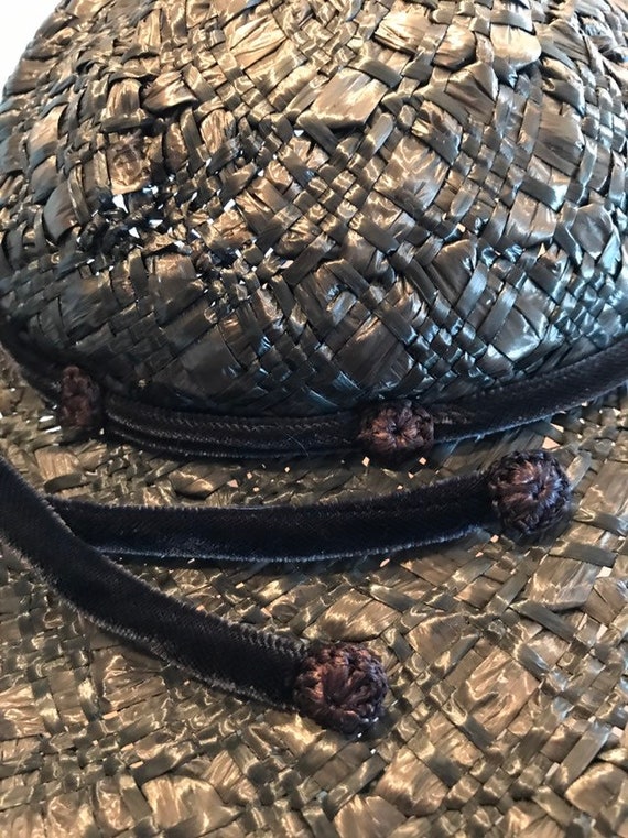 Antique Hat Dana Marte Original Navy Straw Vintage Sun  display picture 3