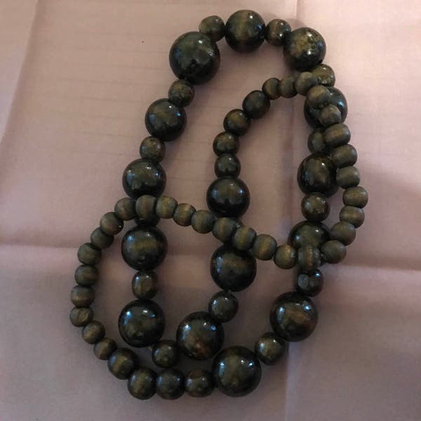 Walnut Bead Necklace Wooden Continuous Loop Circle Casual Dress Up Vintage Style lcww