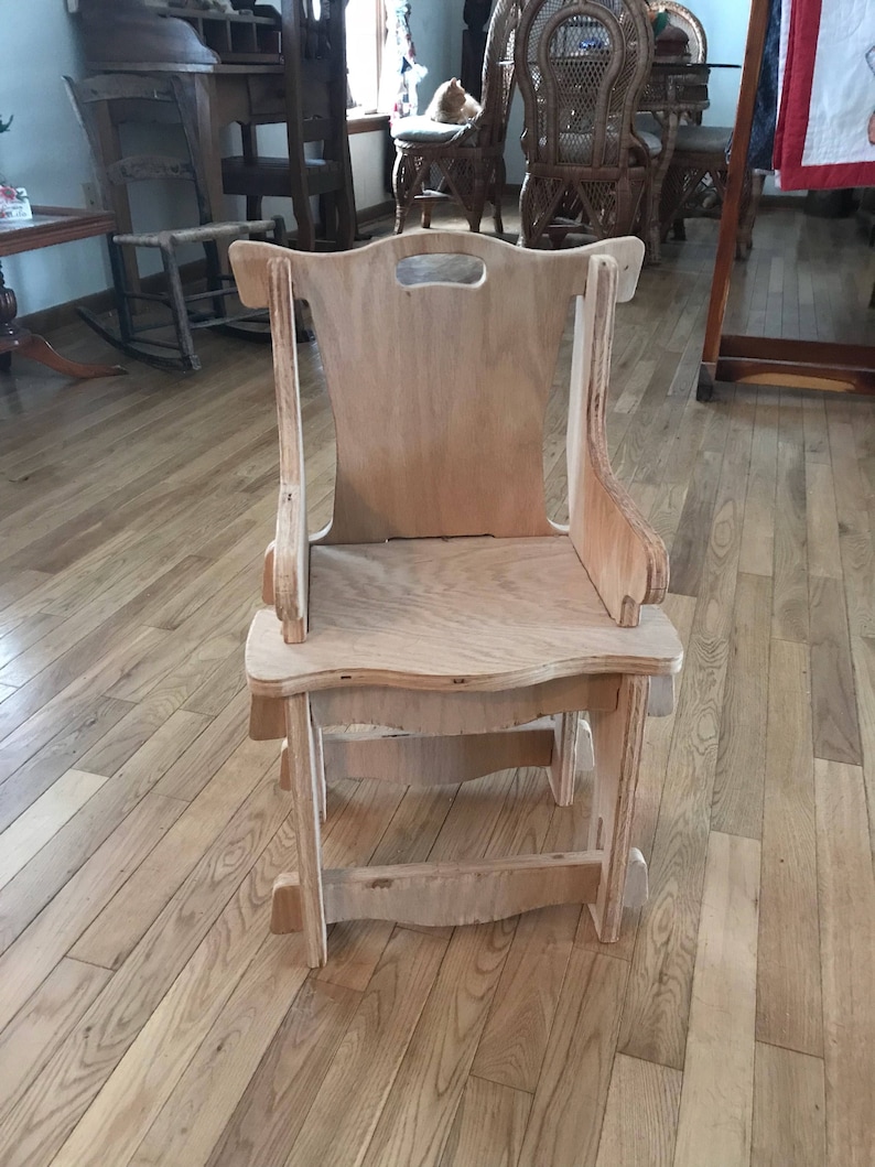 Puzzle Chair Primitive Wood Playroom Kitchen Nursery Furniture Shower Gift Space Saver Easy Assembly Unfinished Wood Original Design lcww