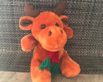 Peluche vintage de reno navideño, bufanda navideña