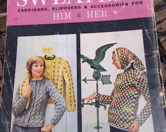 Sweaters Cardigans Pull Overs Hooded Scarf Style Vintage How To Make Book Antique Paperback Knit Crochet Instructions lcww