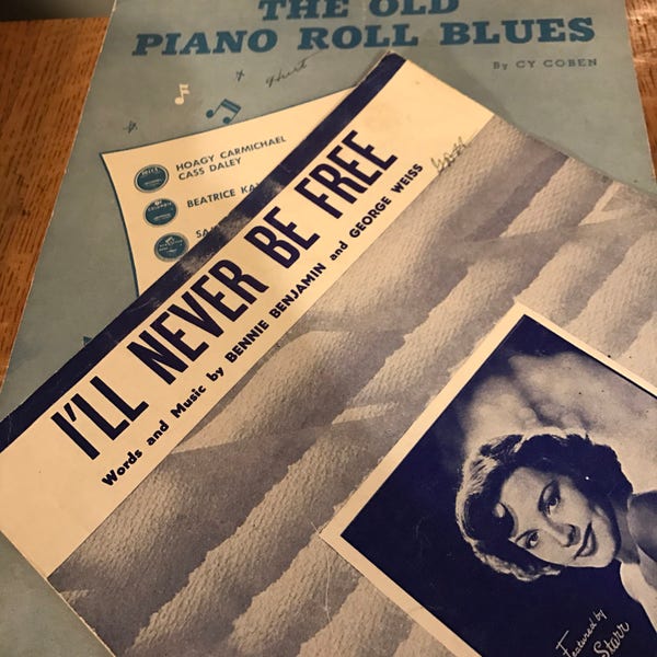 I Will Never Be Free Sheet Music 1950s Piano Roll Blues Cy Corben Kay Starr Vintage Antique Songs lcww