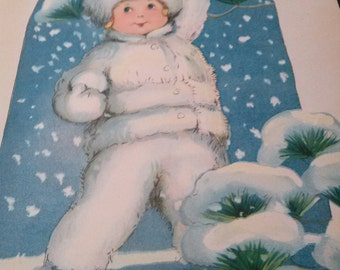 Antique Book Angora Twinnies Lithograph Vintage Childrens Winter Time Fun Snowflakes Warm Coats Hats Vintage Twin Story lcww