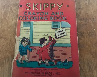 Antique Coloring Book Skippy Crayon Edited First Edition 1931 Children Color And Drawing Learning McLaughlin Bros Inc 2050 lcww