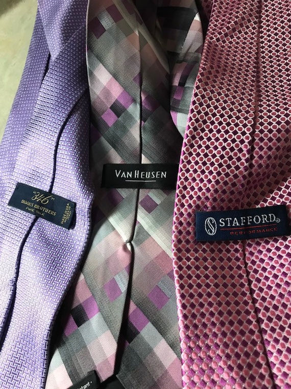 Silk Tie Lot of 3 Brooks Brothers Vanhuesen Stafford Pink 