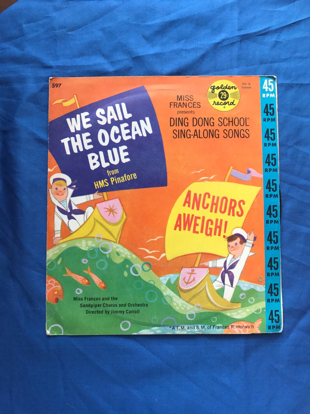 Vinyl Childrens Record 1950s Sailing Songs Nursery Ryhmns Anchors Away We Sail the Ocean Blue