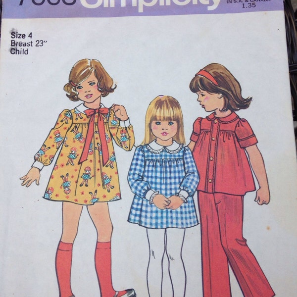 Clothing Designs For Children Dress Top Pants Simplicity Sewing Pattern Vintage 1970s lcww