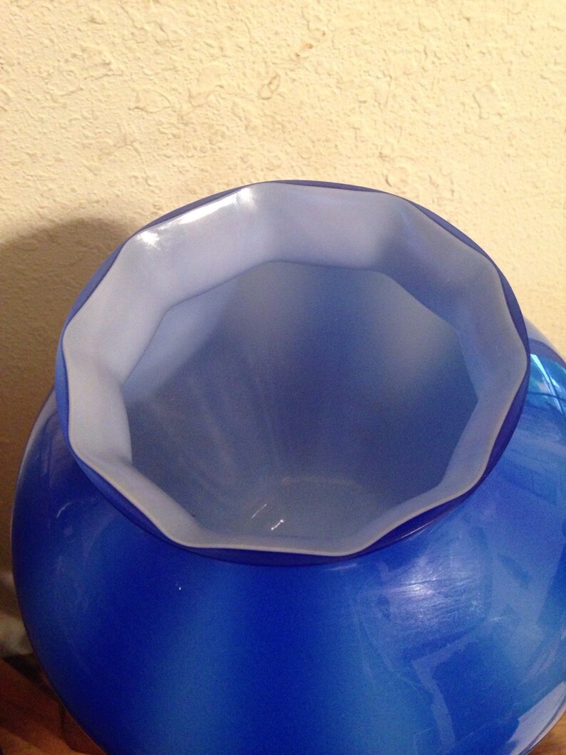 Murano Bowl Cobalt Blue Vase Large Hand Blown Glassware Brazil Etsy