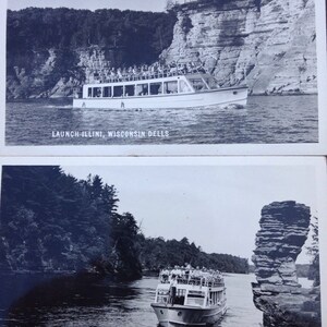 Cartão postal vintage efêmero da década de 1950, passeio de barco, fotografia, lançamento, Illinois, Wisconsin, cartões postais, rio Tapuee, WI, turismo, lcww