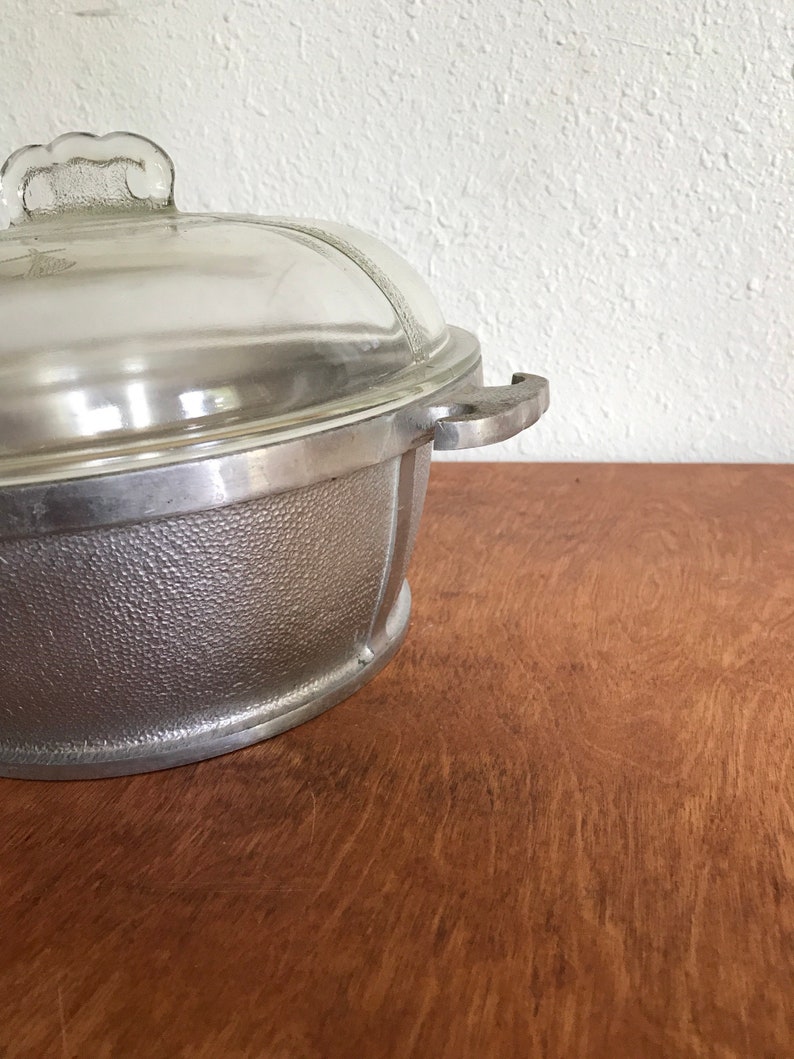 Guardian Deep Cassarole Pot Solid Heavy Metal 2 Piece Set Ten Inch Size Glass Lid Vintage Cookware Knight Logo Heavy Duty lc