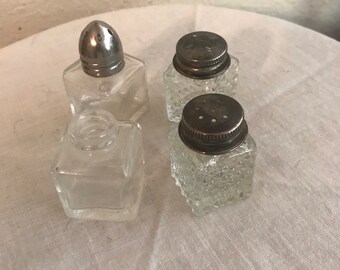 Glass Salt Pepper Shakers Small For Single Place Settings Rare Antique Find lcww