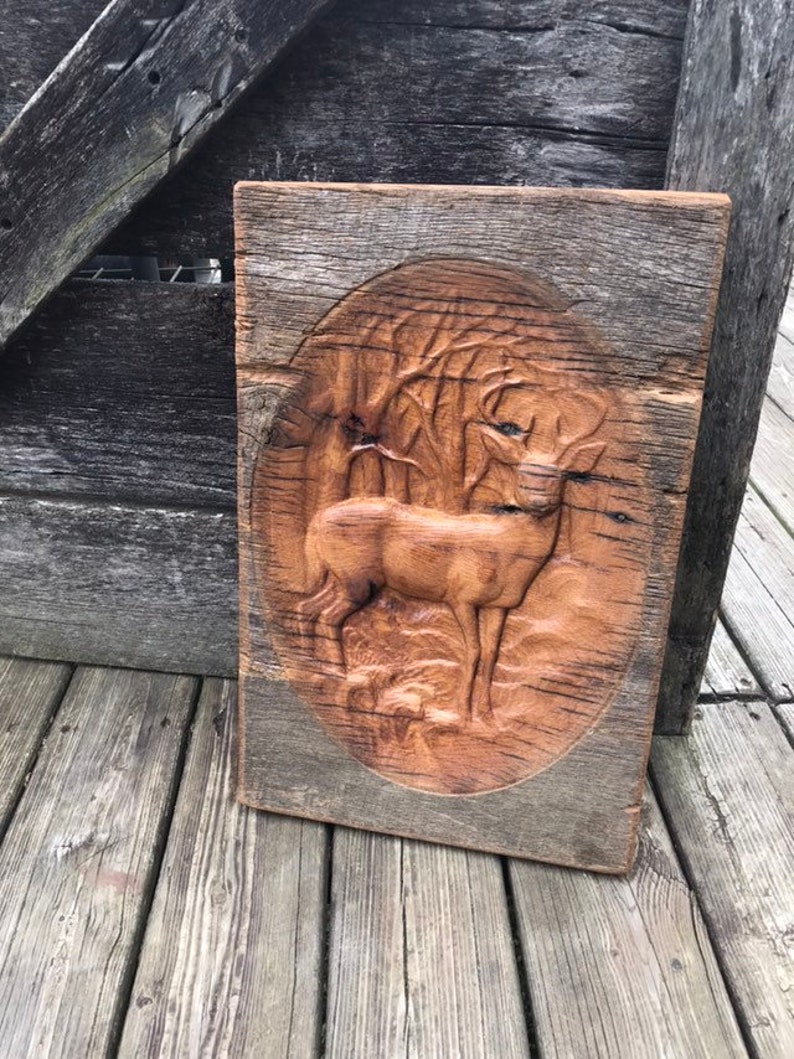 Hirsch schnitzen 3d Bild In Eiche Barnwood Wildlife Szene | Etsy