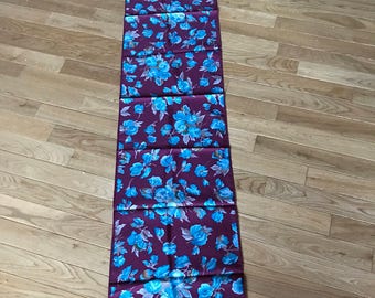 Vintage Scarf Burgandy Blue Floral Made in Japan Polyester Dress Up Suit Accessory lcww