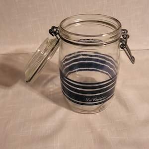 Mason Jar Vintage Old Metal Latch La Cuisine Navy Blue Stripes Hermetric Wheaton Fine Glassware 1L Not For Canning lcww
