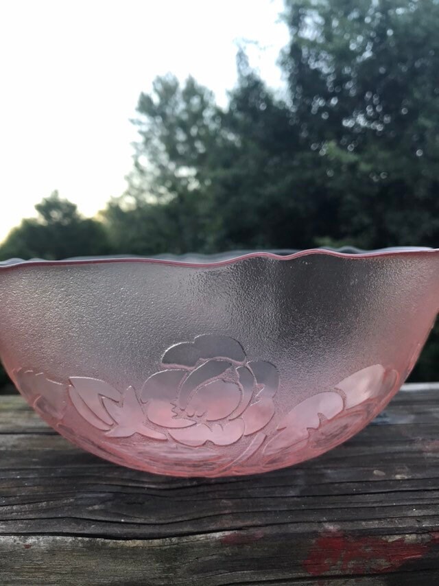Pink Rose Glass Bowl Rosa Blush Color Depression Era Glassware Etsy