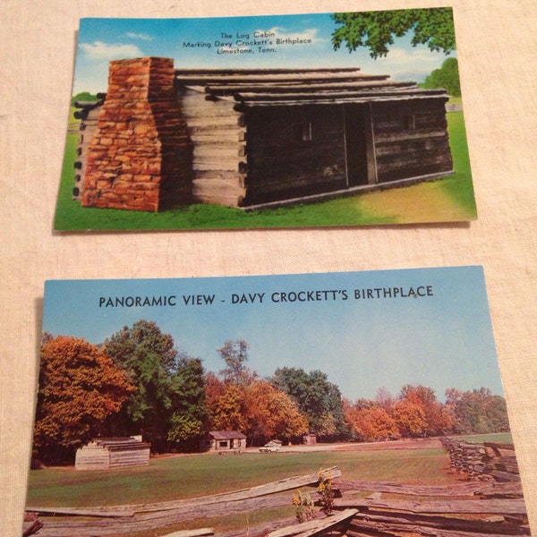 Ancienne carte postale Davy Crockett Vintage panoramique vue berceau Log Cabin calcaire Tennessee lcww