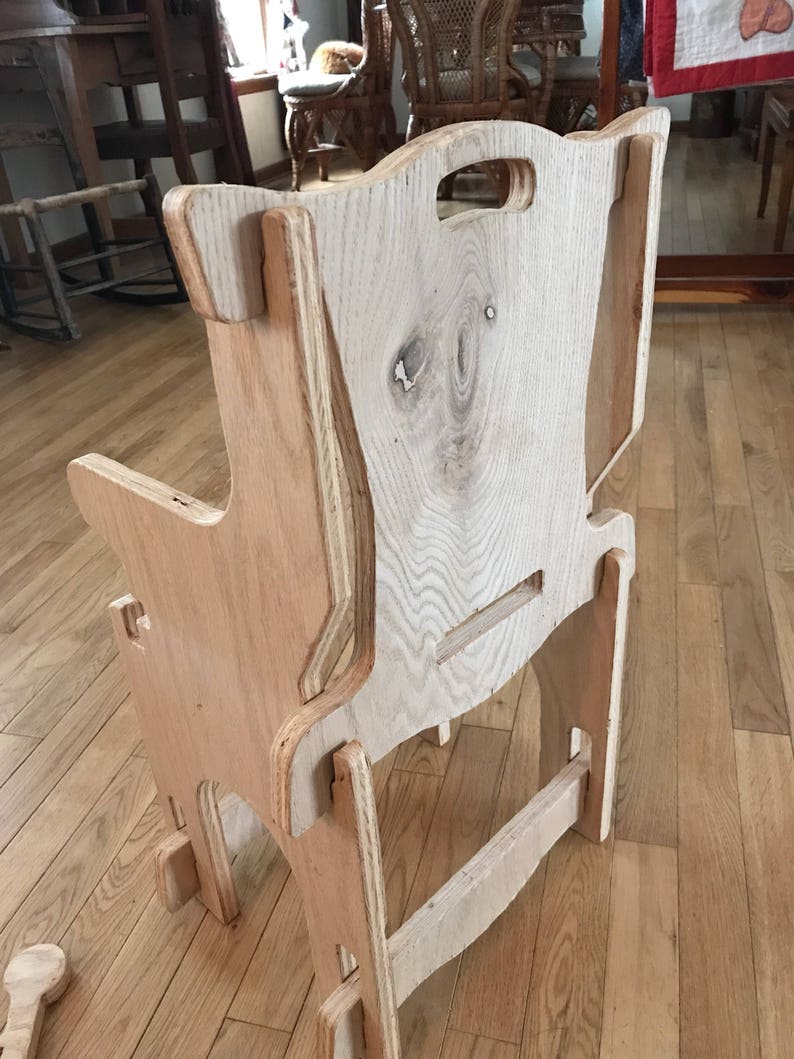 Puzzle Chair Primitive Wood Playroom Kitchen Nursery Furniture Shower Gift Space Saver Easy Assembly Unfinished Wood Original Design lcww
