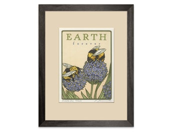 Bumble Bees - Earth Forever by Yoshiko Yamamoto. Framed Letterpress Limited Edition Print