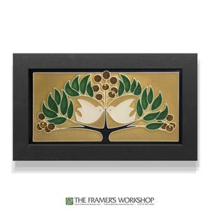 Lovebirds (green oak) — Framed Motawi Tile 4x8