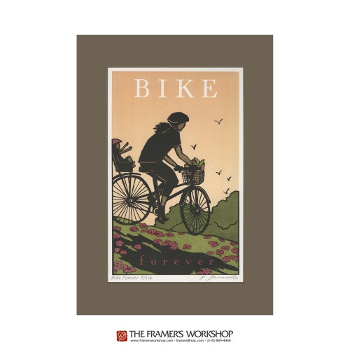 Bike Forever - by Yoshiko Yamamoto. Limited edition letterpress print and outlet wood frame.