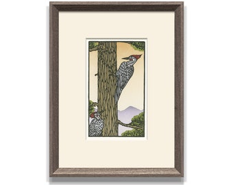 Woodpecker, Framed Letterpress Print by Yoshiko Yamamoto