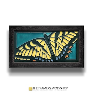 Swallowtail (Turquoise), 4x8 Motawi Tile and Wood Frame