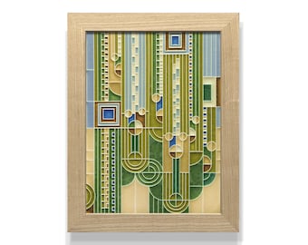 Saguaro (Green) — Framed Motawi Tile 6x8 — Frank Lloyd Wright