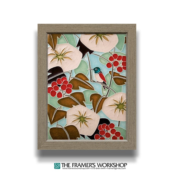 Hummingbird (Cream), 6x8 Motawi Tile and Wood Frame