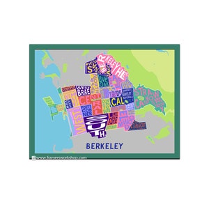 Berkeley Typographic Neighborhood Map - Kaleidoscopic Colors