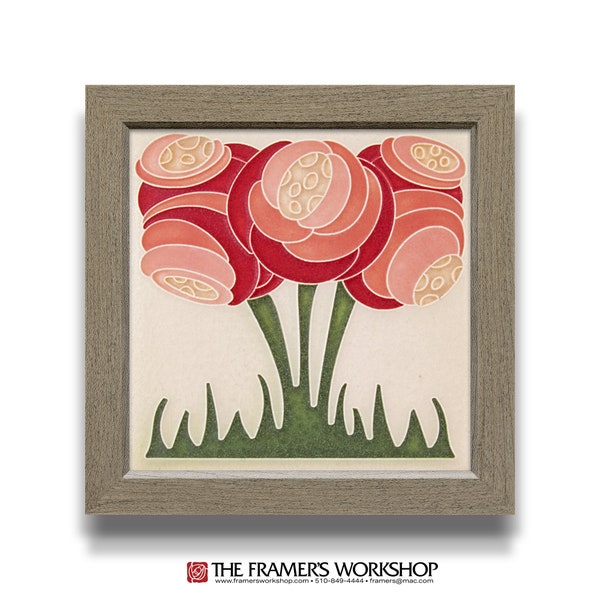Zoom Bloom (Pink), 6x6  Motawi Tile and Wood Frame