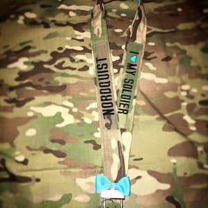 Military Nametape Lanyard w/ Bow & Rhinestones/Pearls: ANY BRANCH! (USMC, Army, Air Force, Coast Guard, Navy)