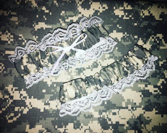 Military Camo Garter Set (WITH bow)- Any Military Branch! USMC/Army/Coast Guard/Navy