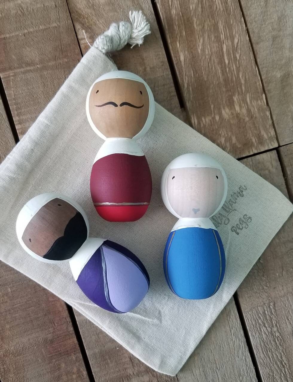 Hand Painted Kokeshi Peg Doll Nativity Set Includes Etsy