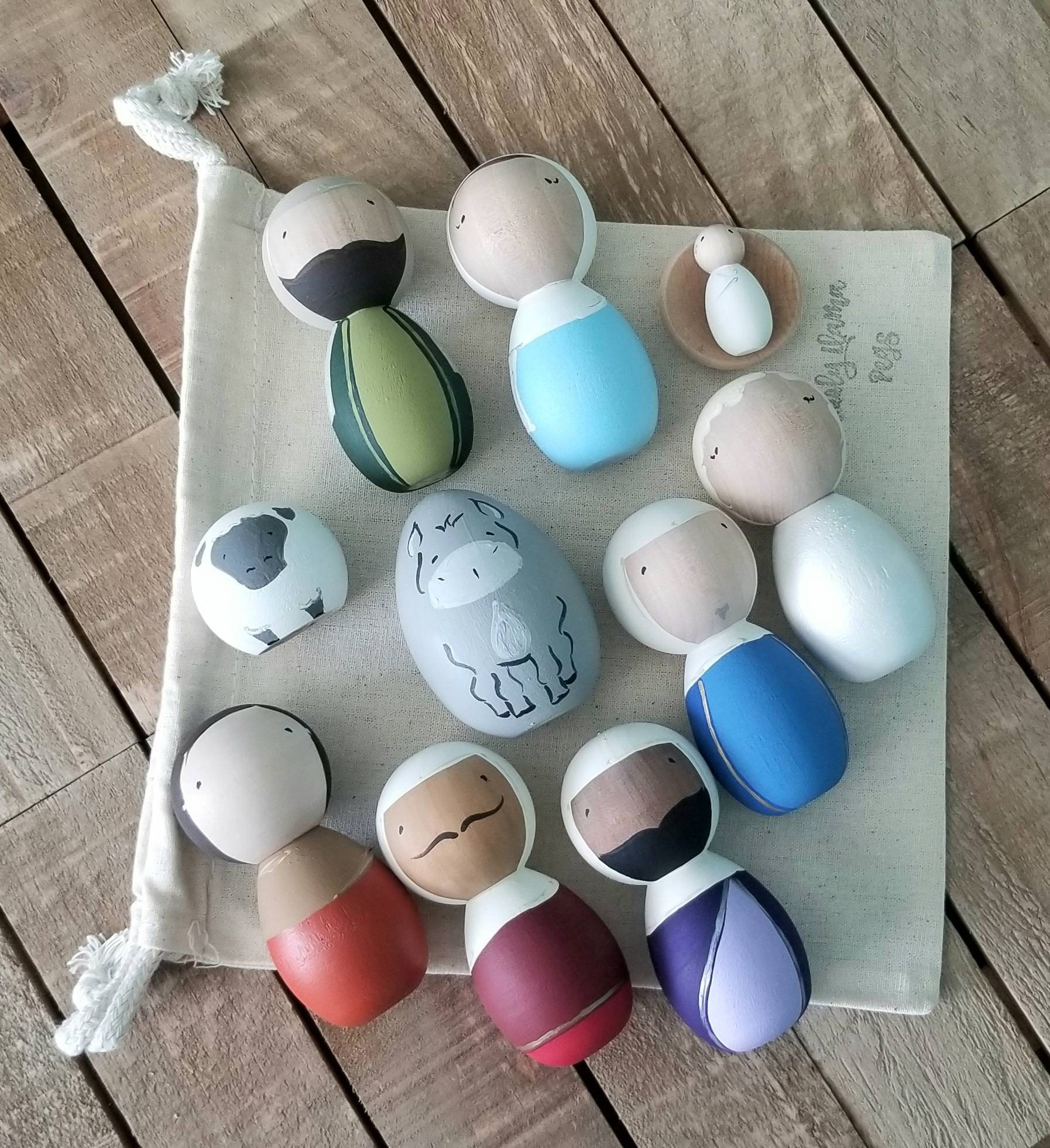 Hand Painted Kokeshi Peg Doll Nativity Set Includes Etsy