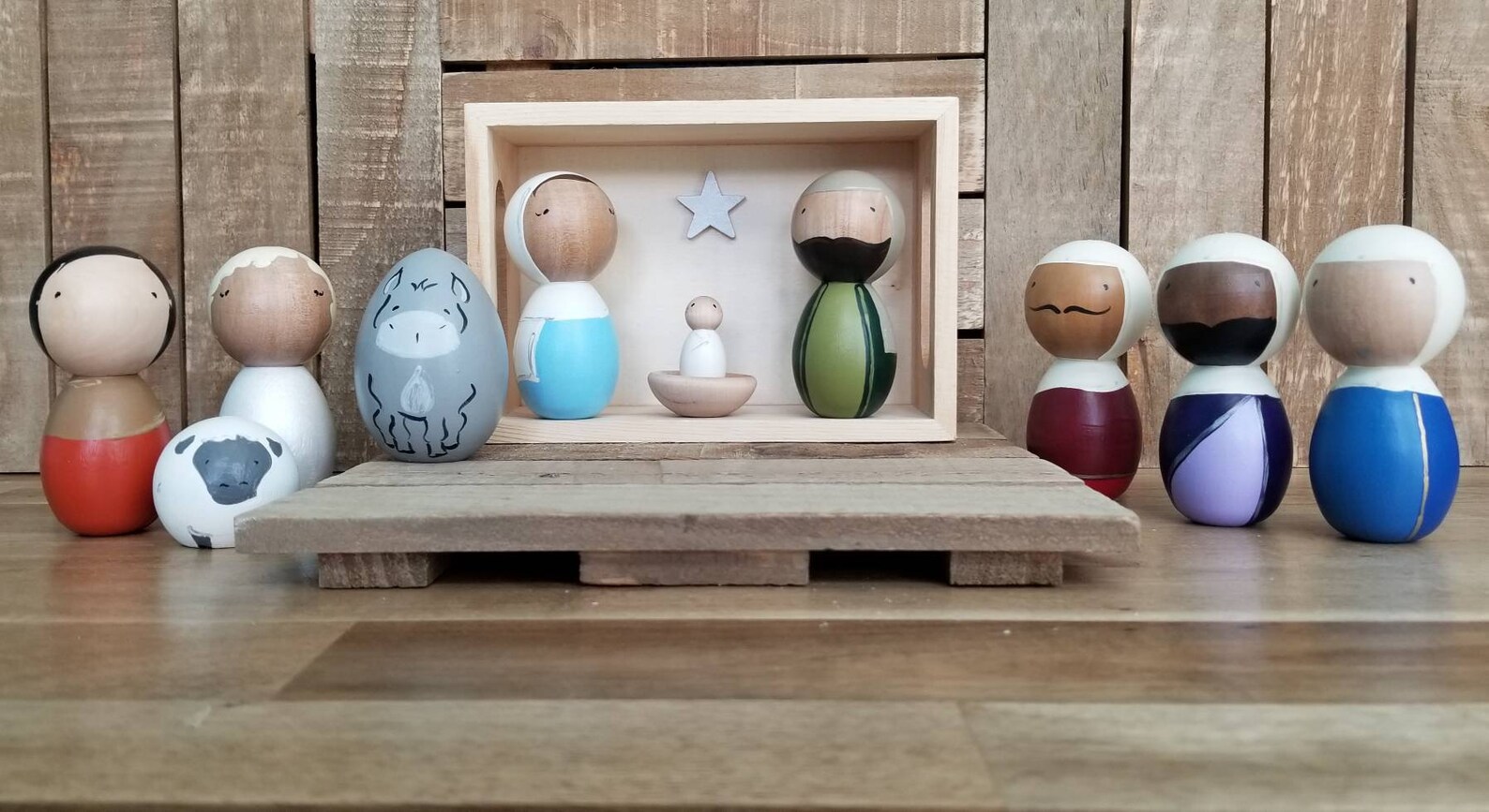 Hand Painted Kokeshi Peg Doll Nativity Set Includes Etsy