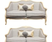 Pair of Louis XV Style Painted Settees in Organic Linen