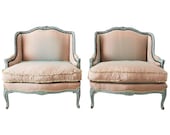 Pair of Louis XV Style Marquise Winged Bergère Armchairs