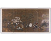 Japanese Four Panel Showa Period Tales of Genji Screen