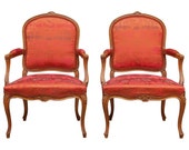 Pair of 19th Century Louis XV Carved Walnut Armchairs