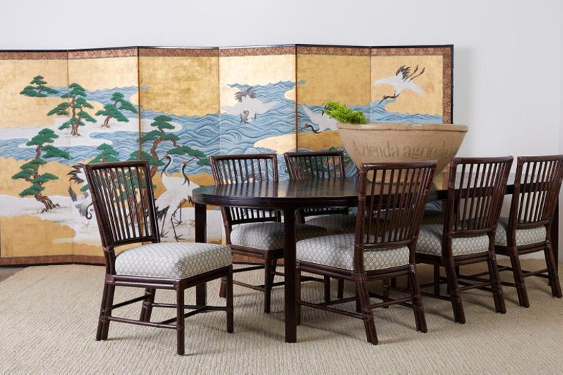 Set of Ten Orlando Diaz-Azcuy for McGuire Rattan Dining Chairs