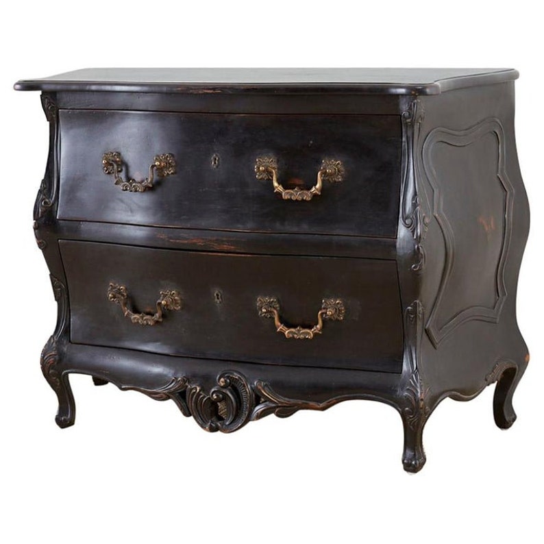 French Louis Xv Style Ebonized Mahogany Bombe Chest Etsy