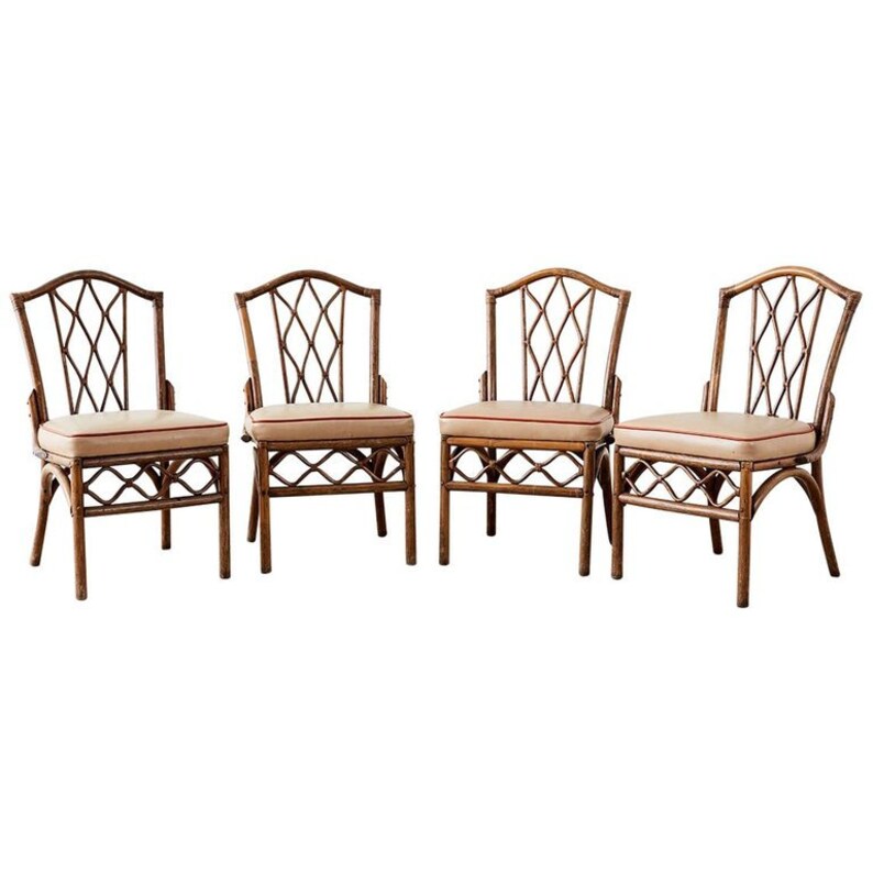 Set Of Four Brown Jordan Rattan Dining Chairs Image 0