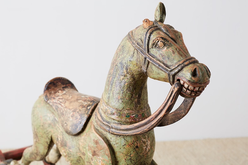 19th Century Romanian Polychrome Wooden Rocking Horse