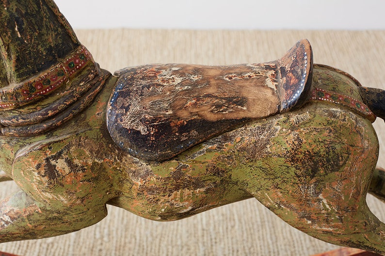 19th Century Romanian Polychrome Wooden Rocking Horse