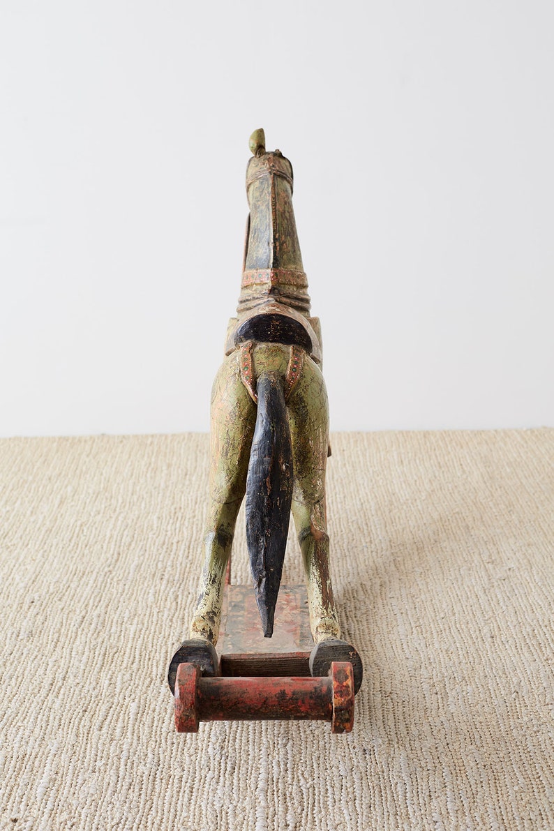 19th Century Romanian Polychrome Wooden Rocking Horse
