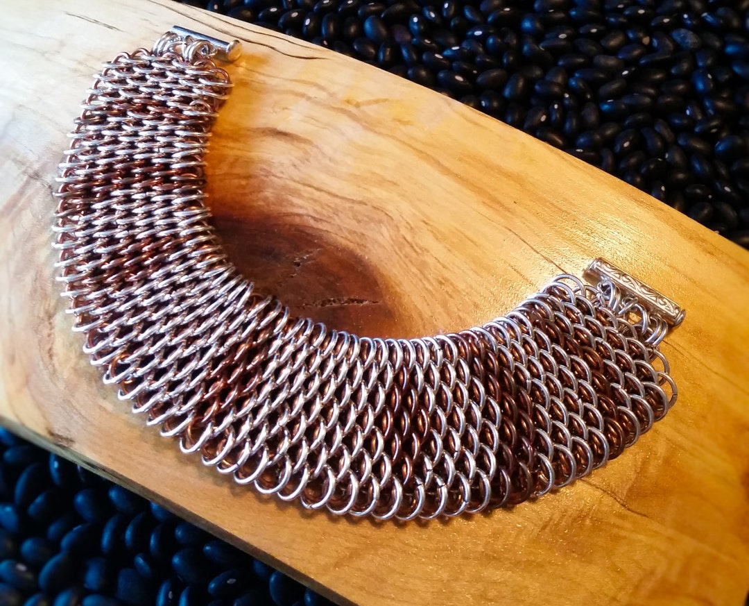 Silver and Copper Dragon Scale Chainmail Cuff Bracelet Unisex Long Etsy