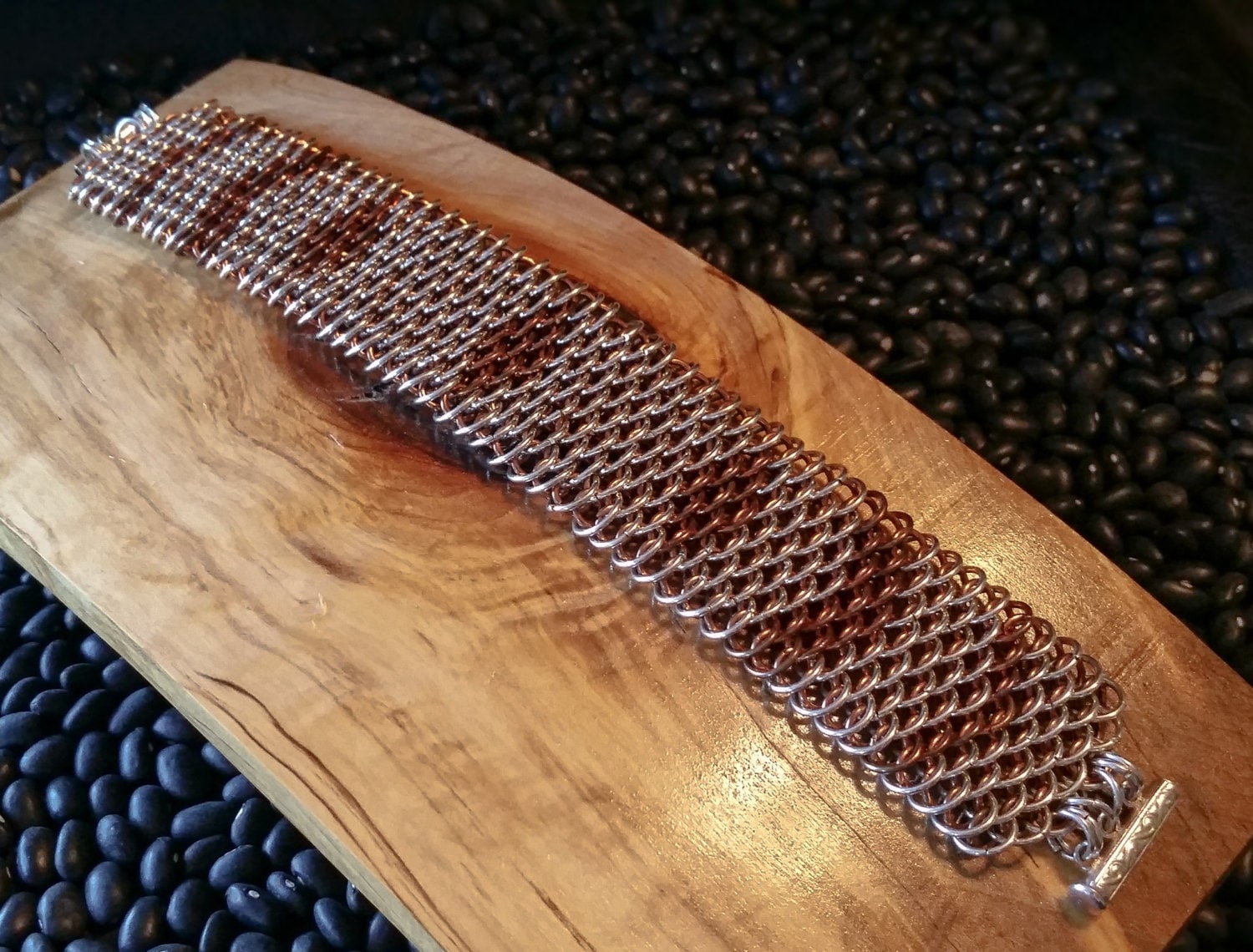 Silver and Copper Dragon Scale Chainmail Cuff Bracelet Unisex Etsy